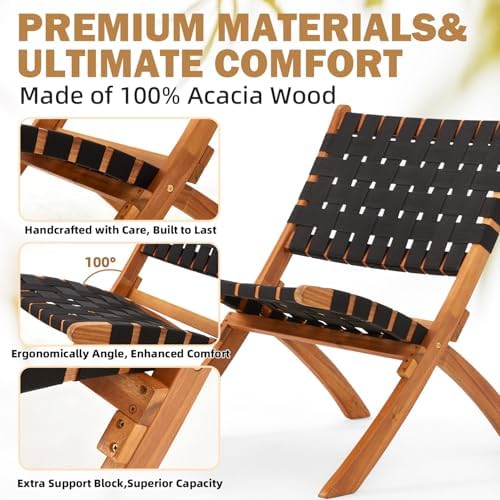 3 Piece Bistro Set, Acacia Wood Small Patio Furniture Set for 2