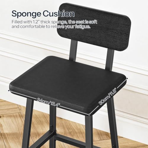 HOOBRO Black Bar Stools, Set of 2 PU Upholstered Tall Bar Stools, Kitchen Bre...