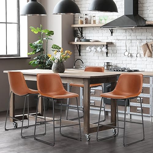 DUMOS Counter Height Bar Stools Set of 4, Faux Leather Metal Bar Chairs