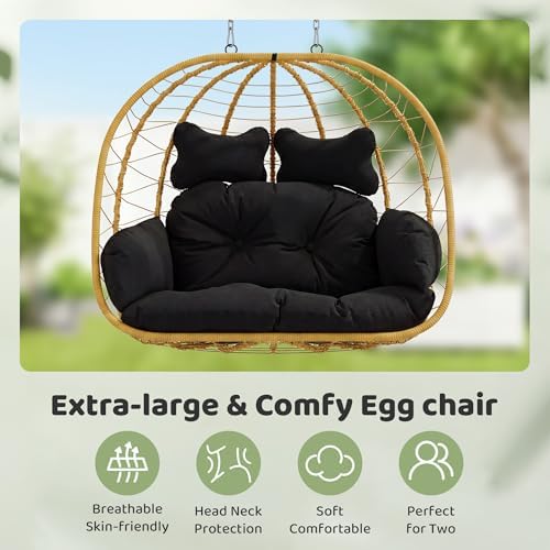 Bifanuo Double Hanging Egg Chair with Stand, Outdoor Indoor Swing Chair with ...