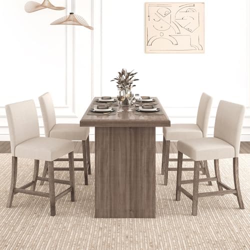 COSTWAY Upholstered Counter Height Chairs Set of 2 with Solid Wood Frame