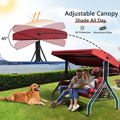 NOBLEMOOD 3-Seat Patio Porch Swing with Adjustable Canopy & Side Trays