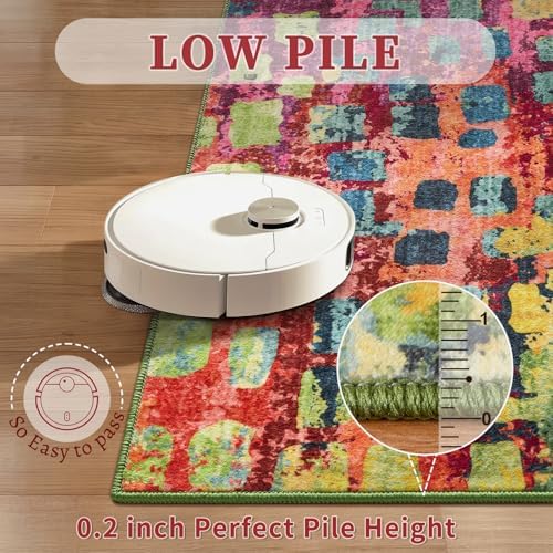Colorful Abstract 4x6 Washable Rug, Modern Non Slip Rugs for LIving Room