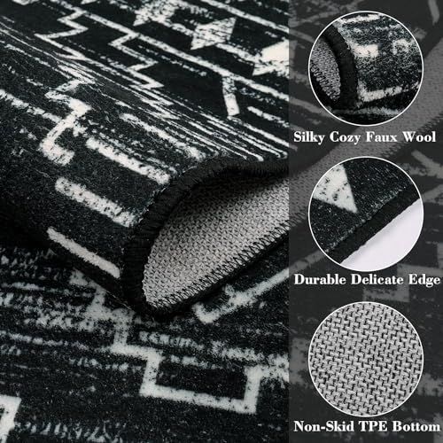 Wonnitar Moroccan Washable Area Rug 5x7, Black Large Rug for Living Room, Non...