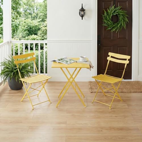IDEALHOUSE Bistro Table and Chairs Set of 2, Folding Design, Yellow