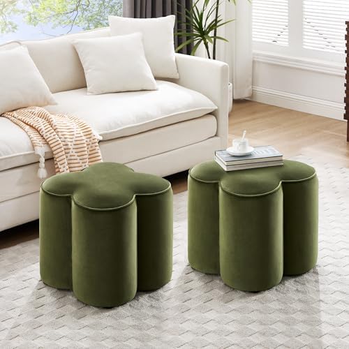 Zesthouse Flower Pouf Ottoman Foot Rest, Velvet Fabric Poofy Ottoman Stool