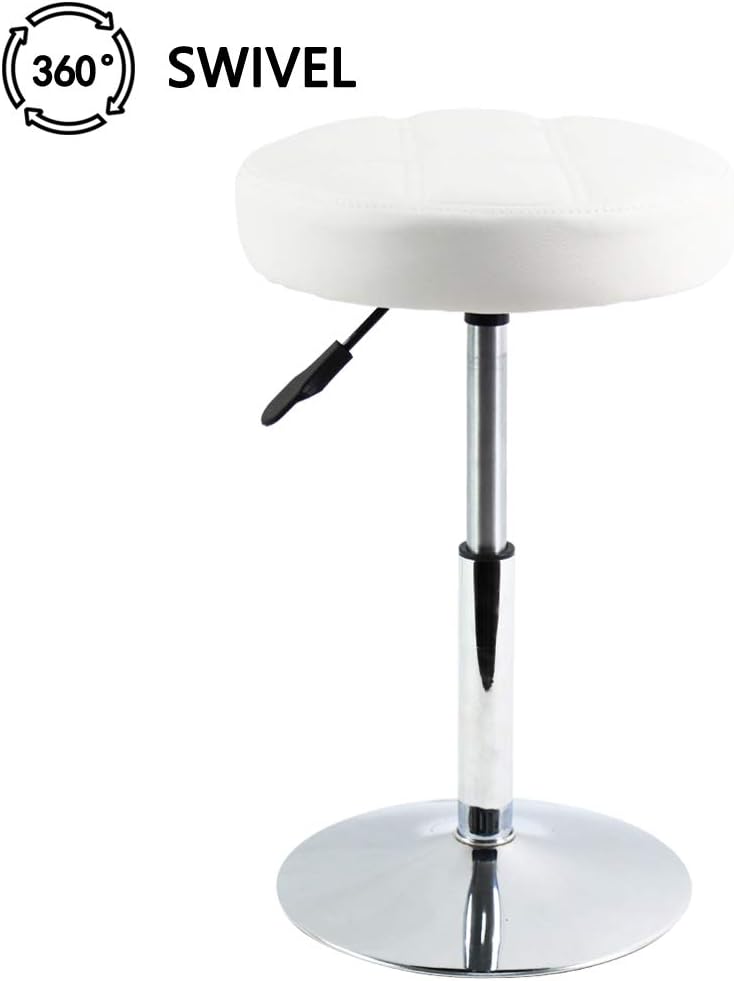 FURWOO Adjustable Swivel Barstool, White, PU Leather, 32cm Diameter, 220lbs M...
