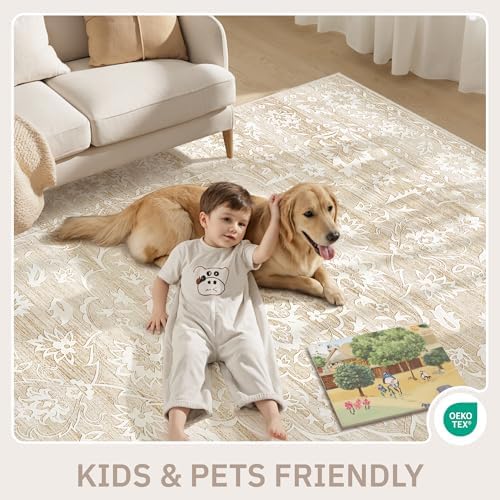 Soalmost 8x10 Area Rugs for Living Room, Washable Neutral Soft Rug Beige