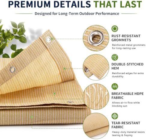 90% Outdoor Sun Shade Cloth, 6’ x 20’, Pergola, Deck, and Backyard Patio Suns...