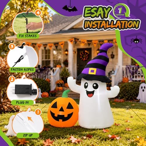 Toiyjofe 5.5FT Halloween Inflatables Ghost with Pumpkin Yard Decoration