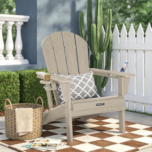 Adirondack Chair HDPE Cup Holders Heavy Duty Patio Woodgrain Sand