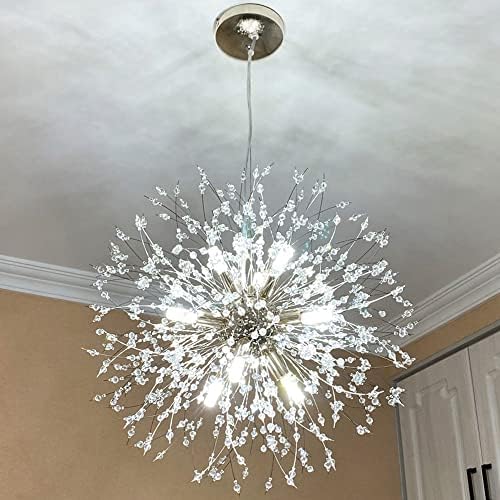 Modern Crystal Chandeliers 9-Light Chrome Dandelion Light Fixture,Firework Ch...