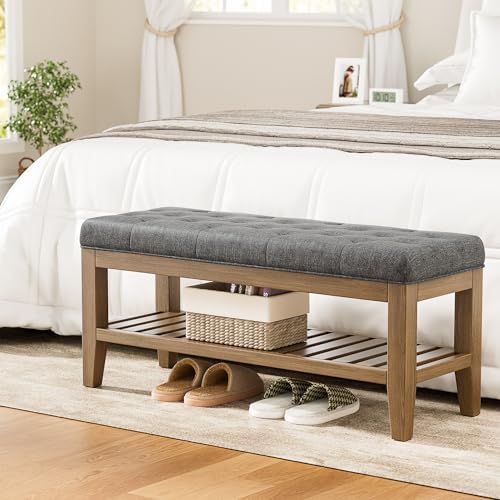 YaFiti End of Bed Storage Bench, 42.9" Entryway Shoe Bench with Solid Wo...
