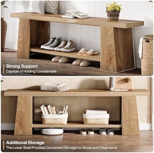 Tribesigns 2-Tier Entryway Bench, 59-Inch Extra Long Shoe Bench with Storage ...
