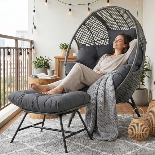 NICESOUL Patio Egg Chair with Ottoman, Indoor Outdoor Egg-Shell Lounge Chair,...