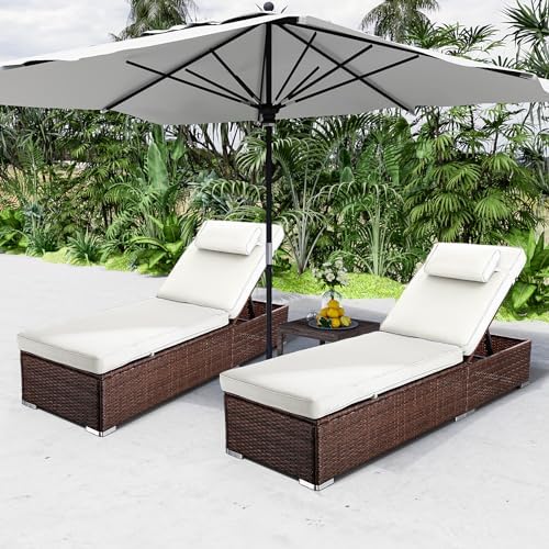 OUYESSIR Chaise Lounge Outdoor Wicker Lounge Chairs for Outside PE Rattan Pat...