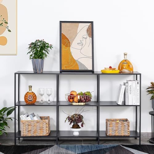 DCLRN 47 Inch 3 Tier Metal Console Table with 4 Storage Units,Sofa Table Behi...