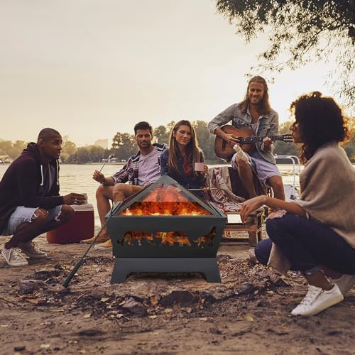 LEMY 26 Inch Fire Pit for Outside,Square Firepit Wood Burning Fireplace Heavy...