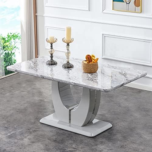 63" Morden Faux Marble Dining Room Table Set,Big Kitchen Dining Table fo...