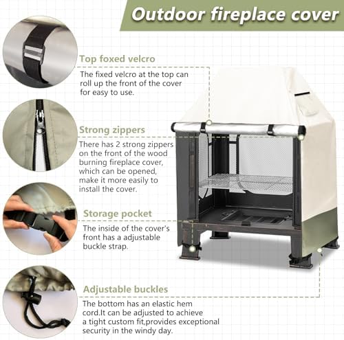 Outdoor Fireplace Cover, 32"L × 24"W × 45"H, Beige & Grayi...