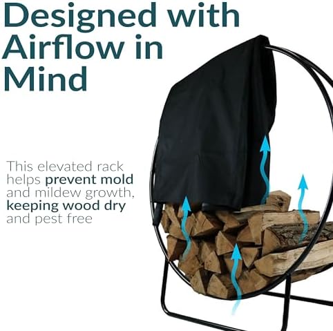Sunnydaze Outdoor Firewood Rack with Cover, Heavy-Duty Steel, 48” Diameter