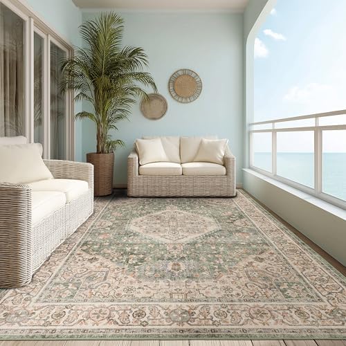 Ruaruarug Washable Area Rug 8×10 for Living Room, Ultra Soft, Celadon