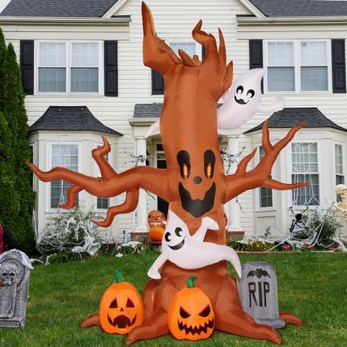 Joiedomi 8FT Halloween Inflatable Scary Tree with Ghost Decor,Blow Up Inflata...