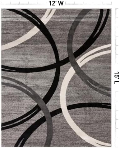 Rugshop Wavy Circles Fade-Resistant Living Room Area Rug Gray 12' x 15'