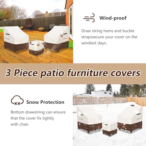 3 Pieces Patio Adirondack Chair Sets Covers,600D Waterproof Heavy Duty Patio ...