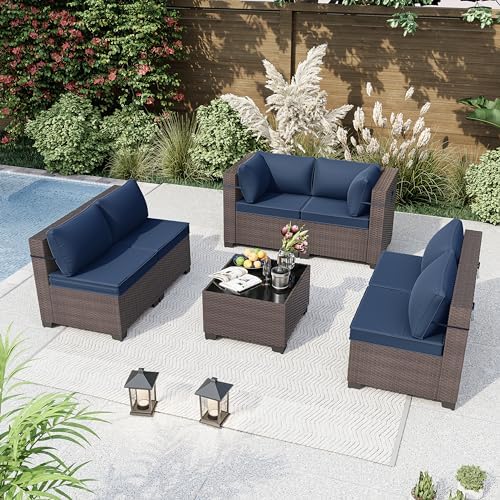 Kurapika 7 Pieces Patio Furniture Set, Rattan Wicker Outdoor Conversation Set...