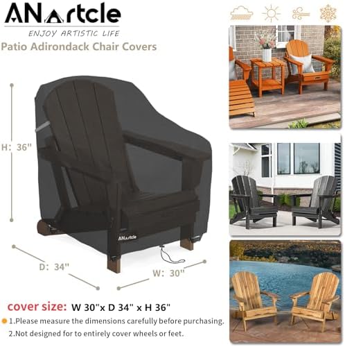 ANartcle Patio Adirondack Chair Cover 2 Pack,600D Waterproof Heavy Duty Outdo...