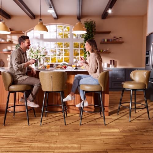 26" Brown Bar Stools Set of 4, Swivel Kitchen Island Chairs