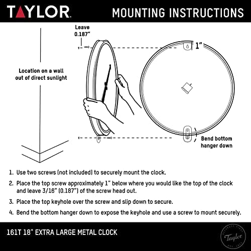 Taylor Indoor Outdoor Metal Wall Clock, Wireless Thermometer with Easy to Rea...