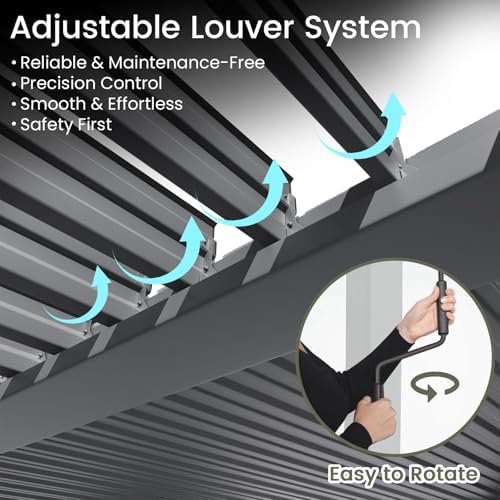 Louvered Pergola 10'x13' Outdoor Pergola with Roof, Heavy Duty Alumin...