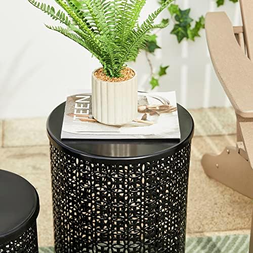Glitzhome Outdoor Side Table Set of 2, Decorative Garden Stool for Patio Heav...