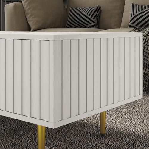 HedoAjim Modern Coffee Table with Storage with 2 Big Drawers, White Rectangle...