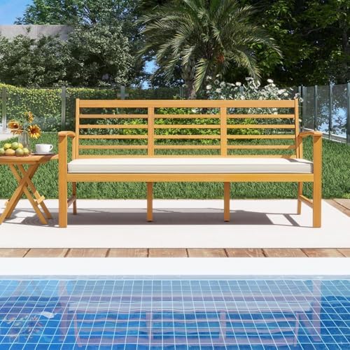 RELAX4LIFE 64’’ Outdoor Bench Acacia Wood - 3-Seat Patio Bench w/Slatted Back...