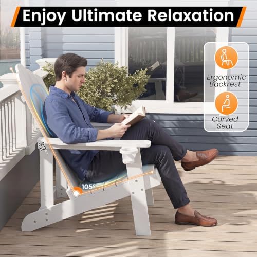 Tangkula Adirondack Chair Outdoor, Fade Resistant HDPE Armchairs with Cup Hol...