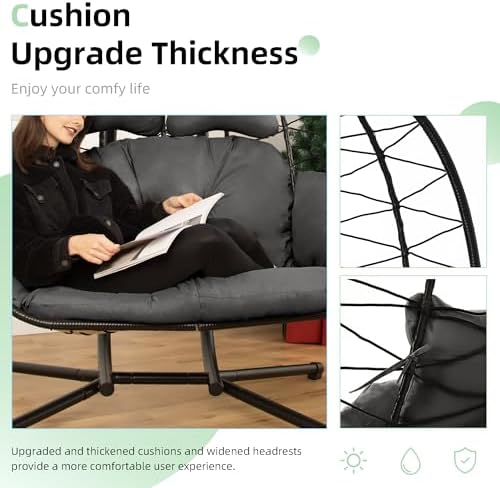 Double Egg Chair with Stand Hammock Swing Chair Foldable Hanging Loveseat, UV...