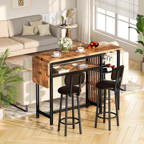Bar Table and Chairs Set, 59'' Counter Height Dining Table Set with S...