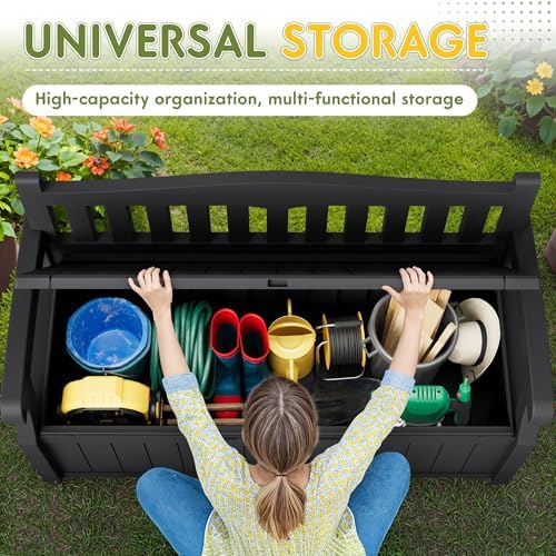 Greesum 80 Gallon Outdoor Storage Bench Deck Box,Black