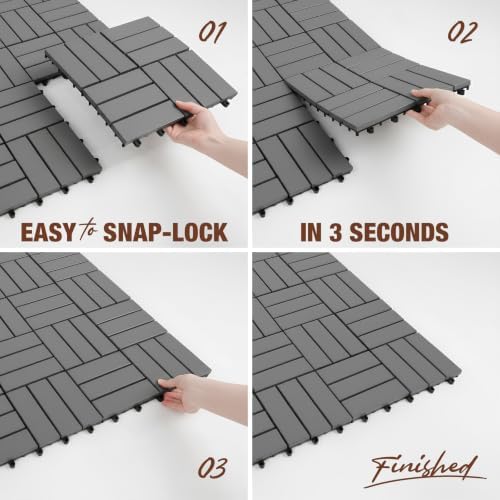 Acacia Wood Interlocking Deck Tiles, Patio & Backyard Tile, 12 in, 9 PCS