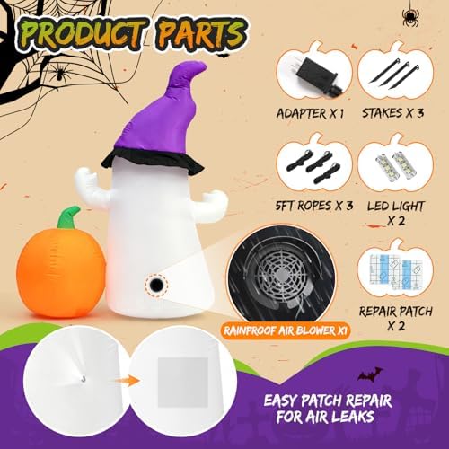 Toiyjofe 5.5FT Halloween Inflatables Ghost with Pumpkin Yard Decoration