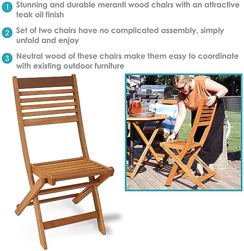 Sunnydaze Meranti Wood Outdoor Folding Patio Chairs - Set of 2