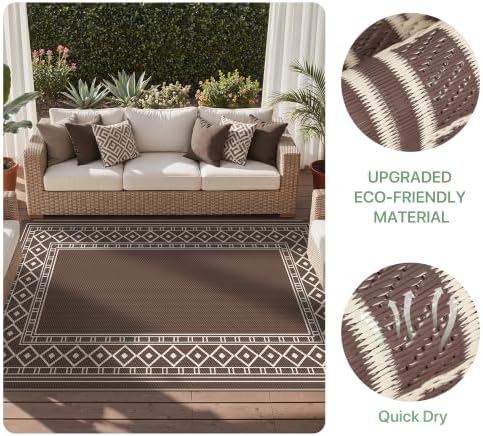 GENIMO Outdoor Rug, Waterproof Plastic Rugs for Patio, 9'x12' Coffee ...
