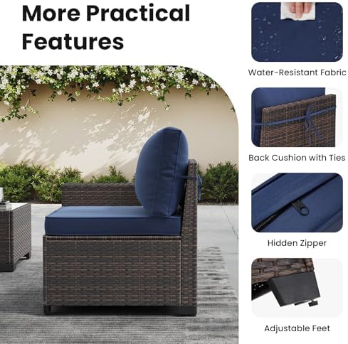 Soohow 6-Piece Patio Furniture Set All-Weather Outdoor Wicker Sectional Conve...