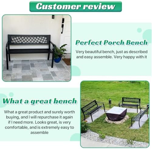 Dkeli Patio Outdoor Bench Park Metal Sturdy Cast Iron Garden Benches Porch Ch...