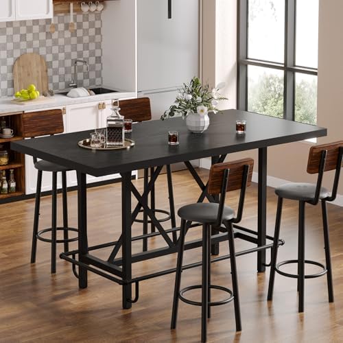 Tribesigns 63-Inch Counter Height Bar Table with Metal Footrest (Black)