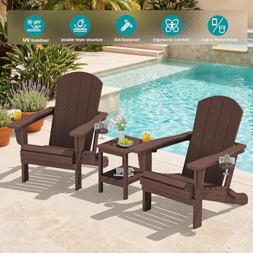 SERWALL Outdoor Adirondack Chair Set of 4 with Cup Holders,Foldable,Coffee
