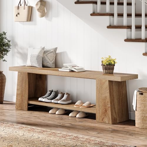 Tribesigns 2-Tier Entryway Bench, 59-Inch Extra Long Shoe Bench with Storage ...
